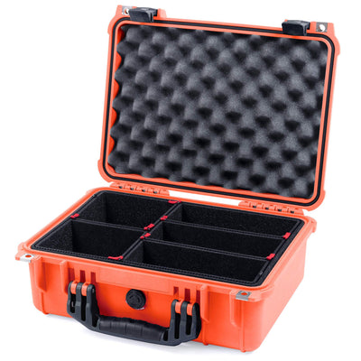 Pelican 1450 Case, Orange with Black Handle & Latches TrekPak Divider System with Convolute Lid Foam ColorCase 014500-0020-150-110