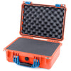Pelican 1450 Case, Orange with Blue Handle & Latches Pick & Pluck Foam with Convolute Lid Foam ColorCase 014500-0001-150-120