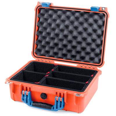 Pelican 1450 Case, Orange with Blue Handle & Latches TrekPak Divider System with Convolute Lid Foam ColorCase 014500-0020-150-120