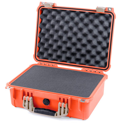 Pelican 1450 Case, Orange with Desert Tan Handle & Latches Pick & Pluck Foam with Convolute Lid Foam ColorCase 014500-0001-150-310