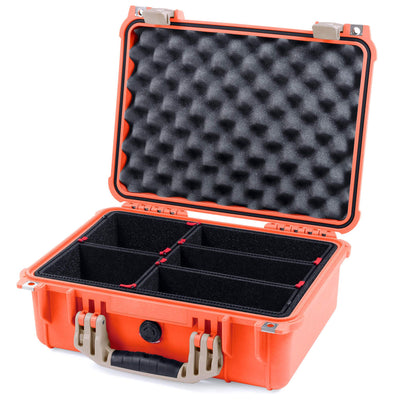 Pelican 1450 Case, Orange with Desert Tan Handle & Latches TrekPak Divider System with Convolute Lid Foam ColorCase 014500-0020-150-310