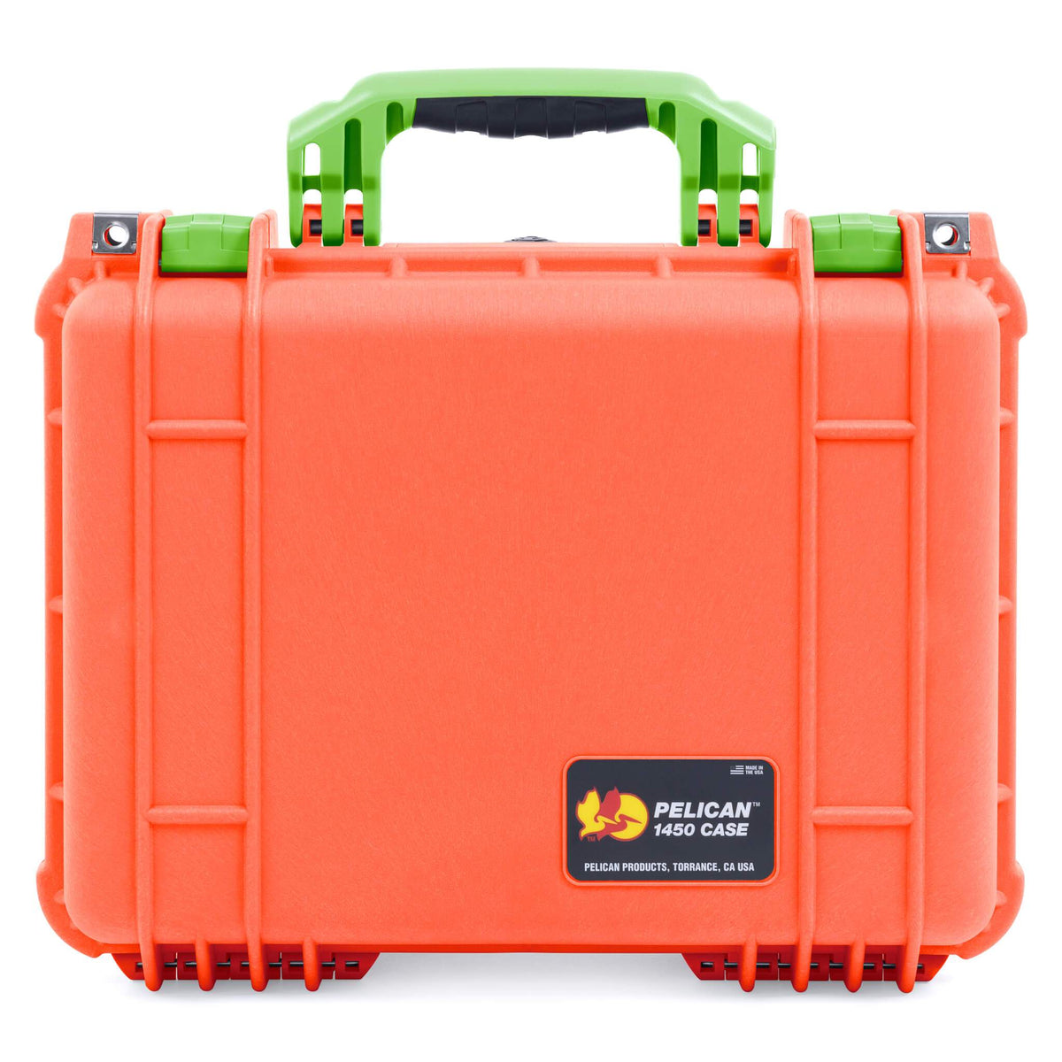 Pelican 1450 Case, Orange with Lime Green Handle &amp; Latches ColorCase 