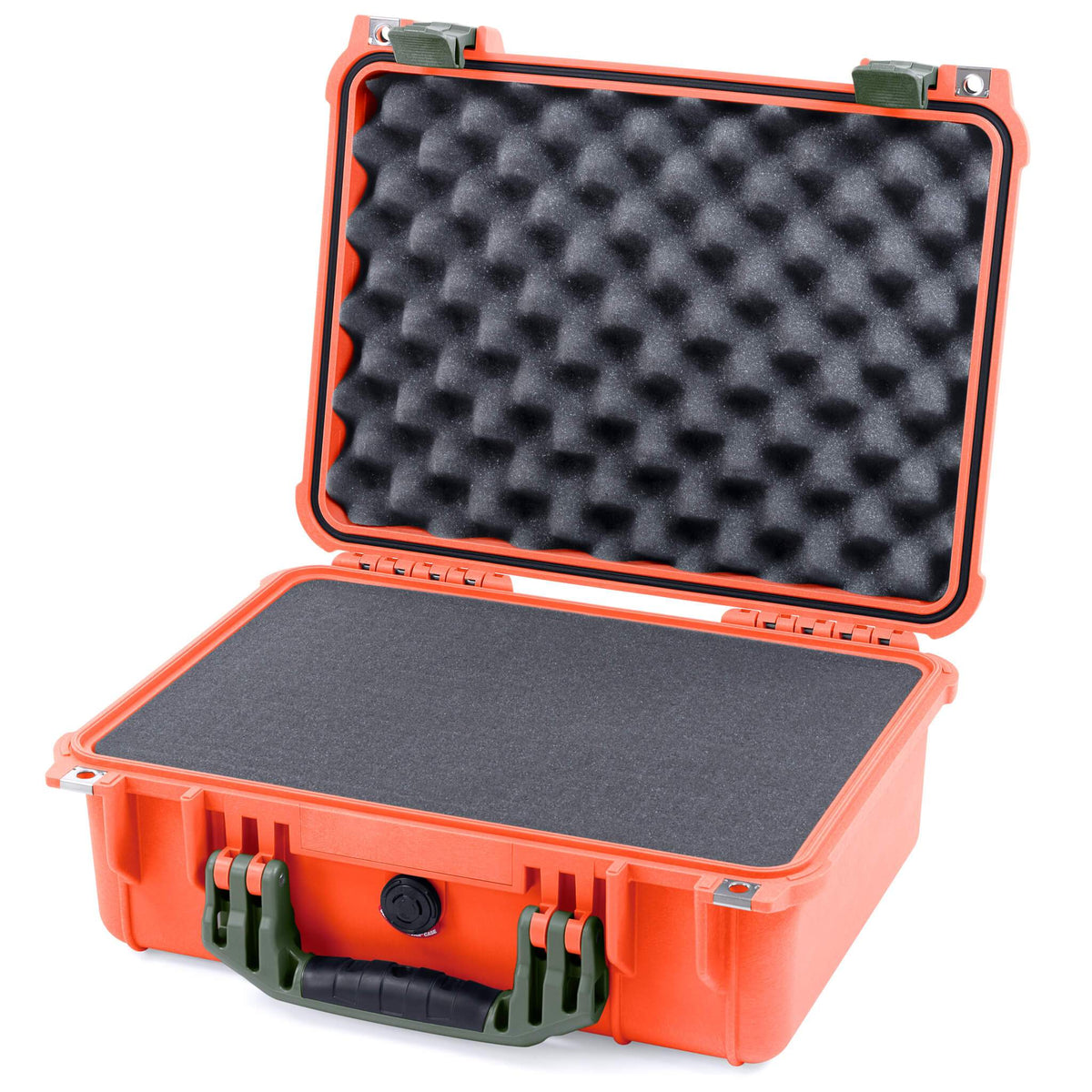 Pelican 1450 Case, Orange with OD Green Handle &amp; Latches Pick &amp; Pluck Foam with Convolute Lid Foam ColorCase 014500-0001-150-130