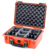 Pelican 1450 Case, Orange with OD Green Handle & Latches Gray Padded Microfiber Dividers with Convolute Lid Foam ColorCase 014500-0070-150-130
