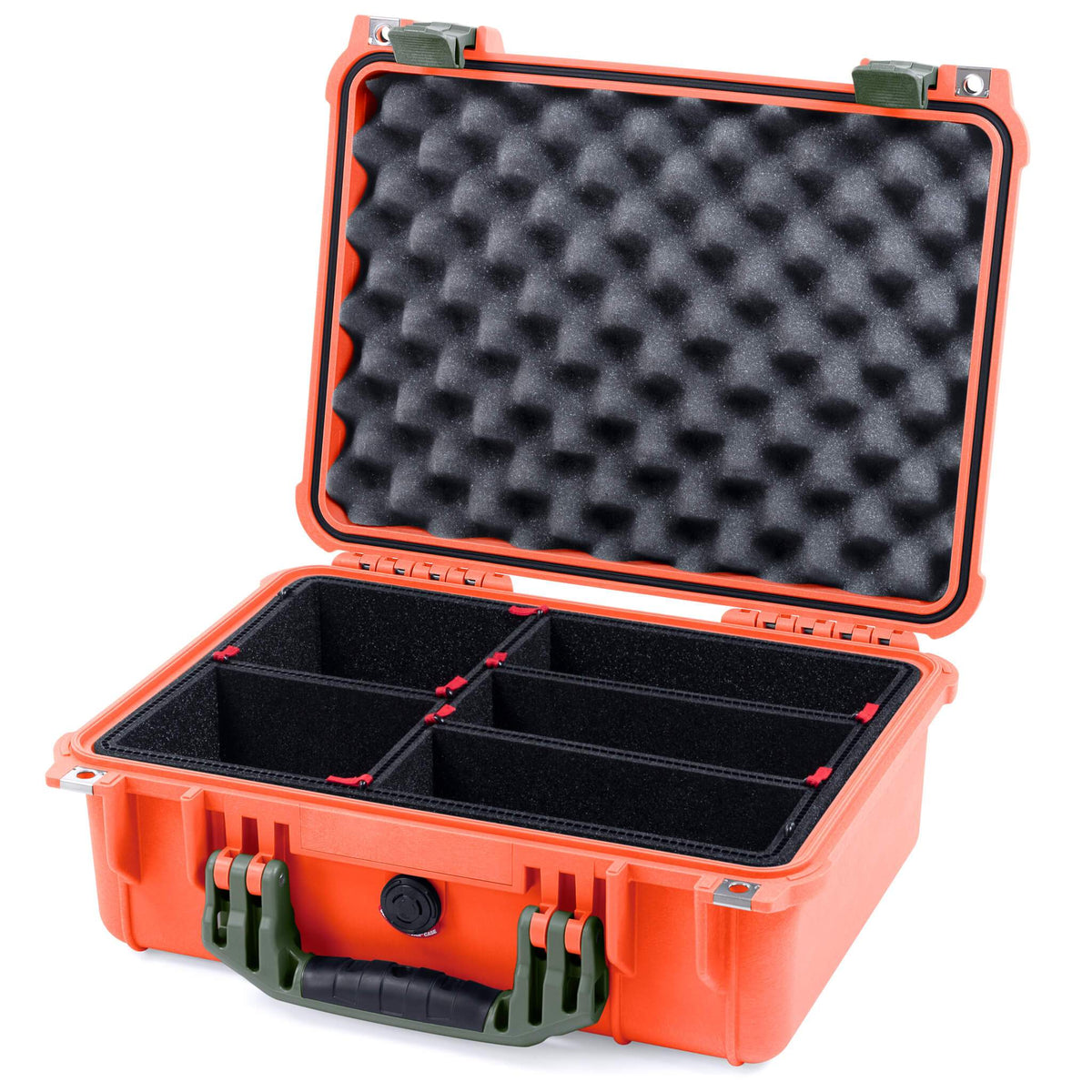 Pelican 1450 Case, Orange with OD Green Handle &amp; Latches TrekPak Divider System with Convolute Lid Foam ColorCase 014500-0020-150-130