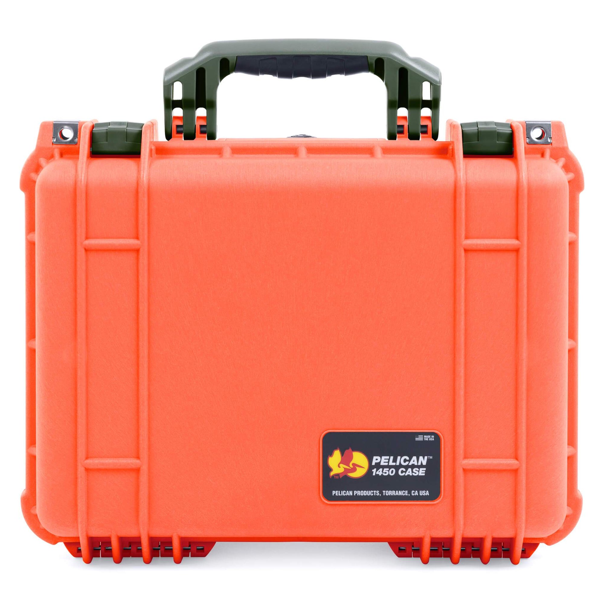 Pelican 1450 Case, Orange with OD Green Handle & Latches ColorCase 