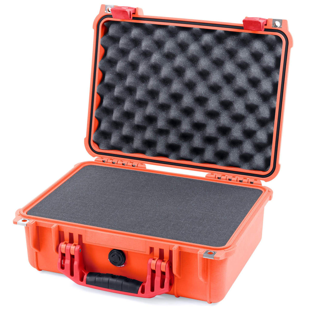 Pelican 1450 Case, Orange with Red Handle &amp; Latches Pick &amp; Pluck Foam with Convolute Lid Foam ColorCase 014500-0001-150-320