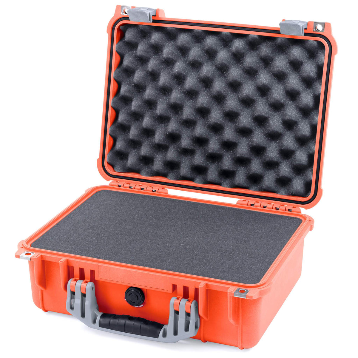 Pelican 1450 Case, Orange with Silver Handle &amp; Latches Pick &amp; Pluck Foam with Convolute Lid Foam ColorCase 014500-0001-150-180