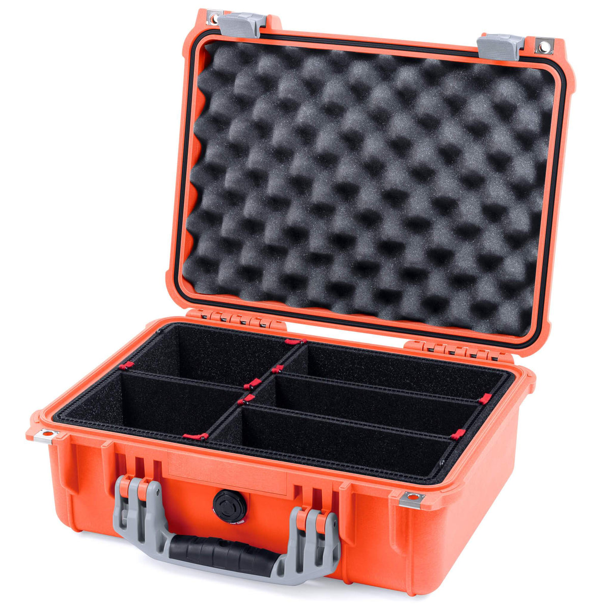 Pelican 1450 Case, Orange with Silver Handle &amp; Latches TrekPak Divider System with Convolute Lid Foam ColorCase 014500-0020-150-180