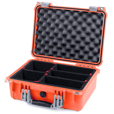 Pelican 1450 Case, Orange with Silver Handle & Latches TrekPak Divider System with Convolute Lid Foam ColorCase 014500-0020-150-180