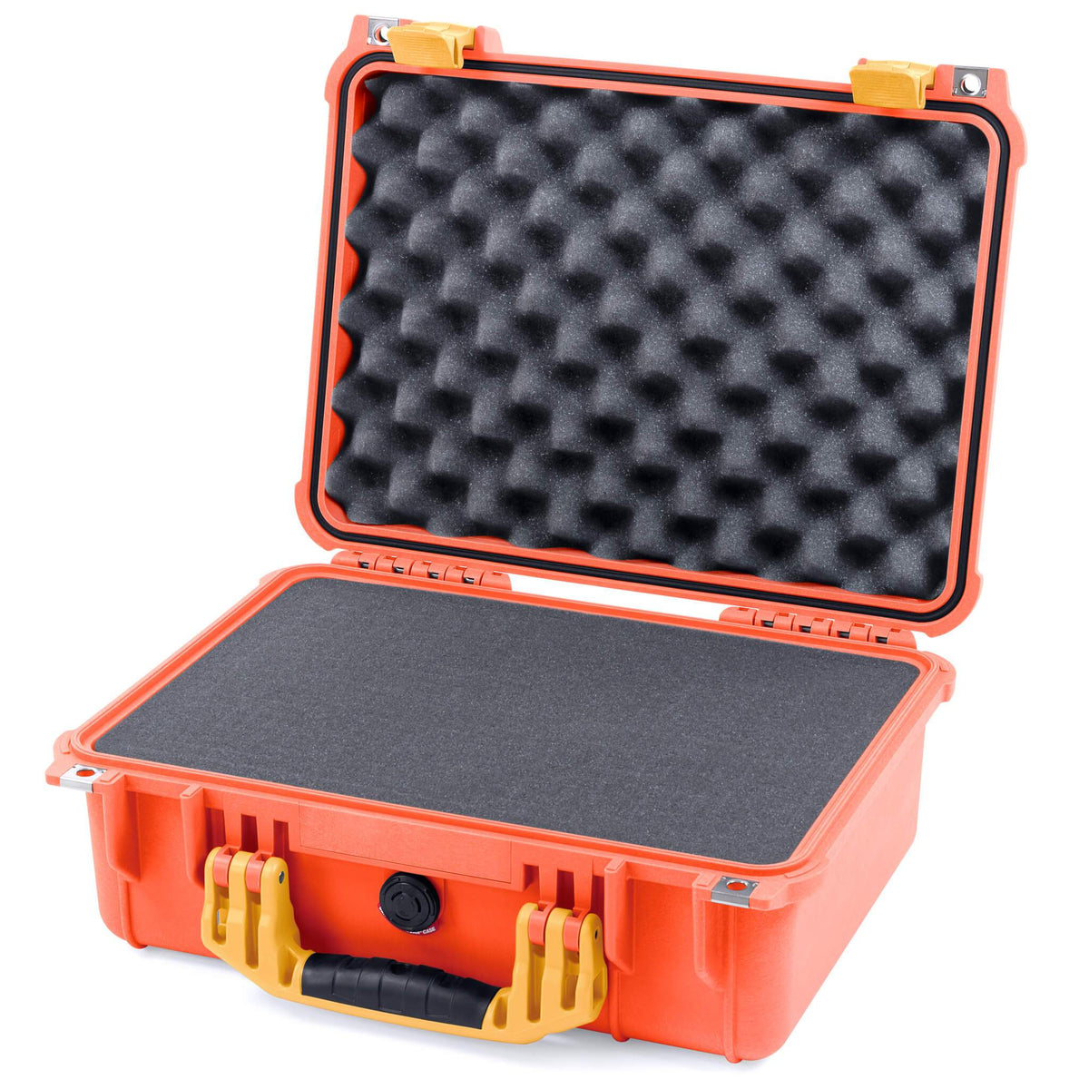 Pelican 1450 Case, Orange with Yellow Handle &amp; Latches Pick &amp; Pluck Foam with Convolute Lid Foam ColorCase 014500-0001-150-240