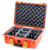 Pelican 1450 Case, Orange with Yellow Handle & Latches Gray Padded Microfiber Dividers with Convolute Lid Foam ColorCase 014500-0070-150-240