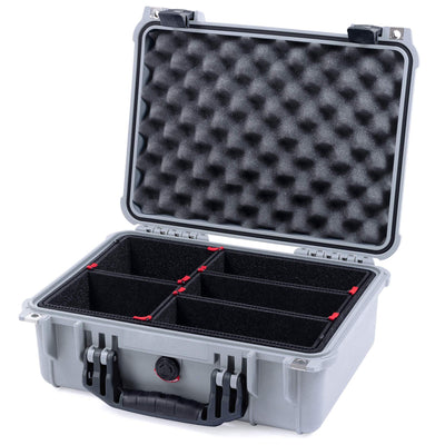 Pelican 1450 Case, Silver with Black Handle & Latches TrekPak Divider System with Convolute Lid Foam ColorCase 014500-0020-180-110