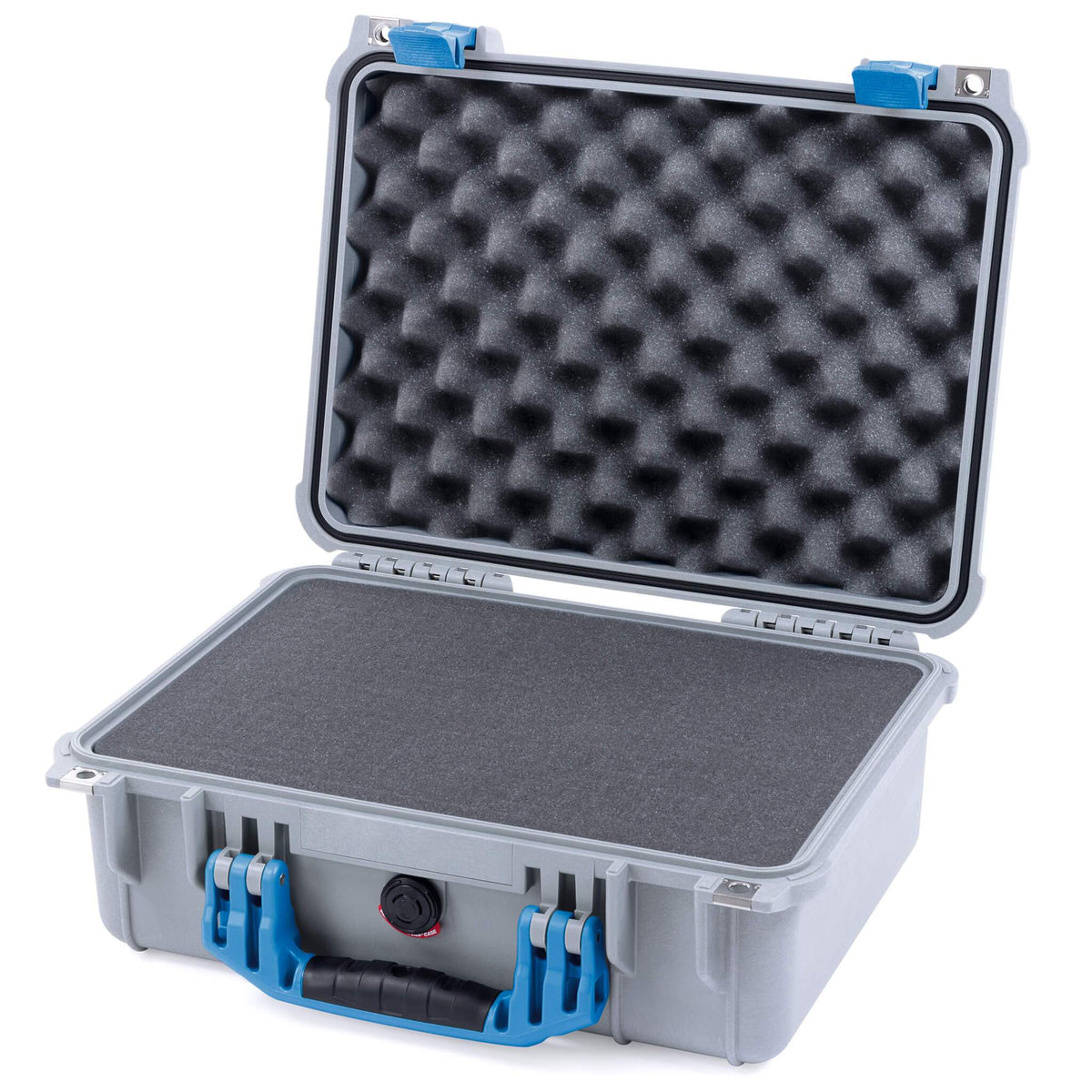 Pelican 1450 Case, Silver with Blue Handle &amp; Latches Pick &amp; Pluck Foam with Convolute Lid Foam ColorCase 014500-0001-180-120