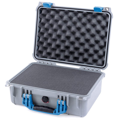 Pelican 1450 Case, Silver with Blue Handle & Latches Pick & Pluck Foam with Convolute Lid Foam ColorCase 014500-0001-180-120