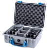 Pelican 1450 Case, Silver with Blue Handle & Latches Gray Padded Microfiber Dividers with Convolute Lid Foam ColorCase 014500-0070-180-120