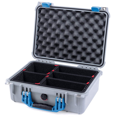 Pelican 1450 Case, Silver with Blue Handle & Latches TrekPak Divider System with Convolute Lid Foam ColorCase 014500-0020-180-120