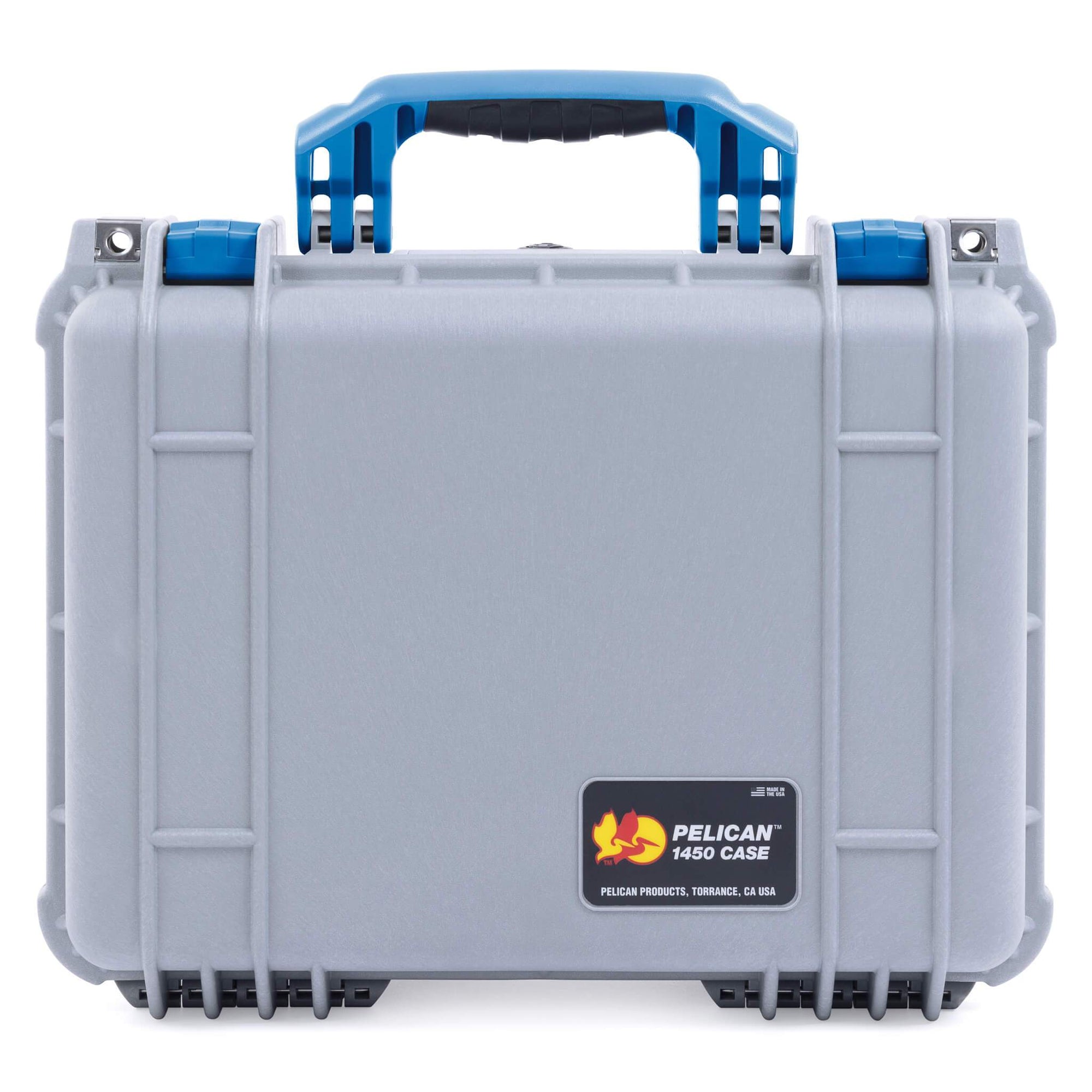 Pelican 1450 Case, Silver with Blue Handle & Latches ColorCase 