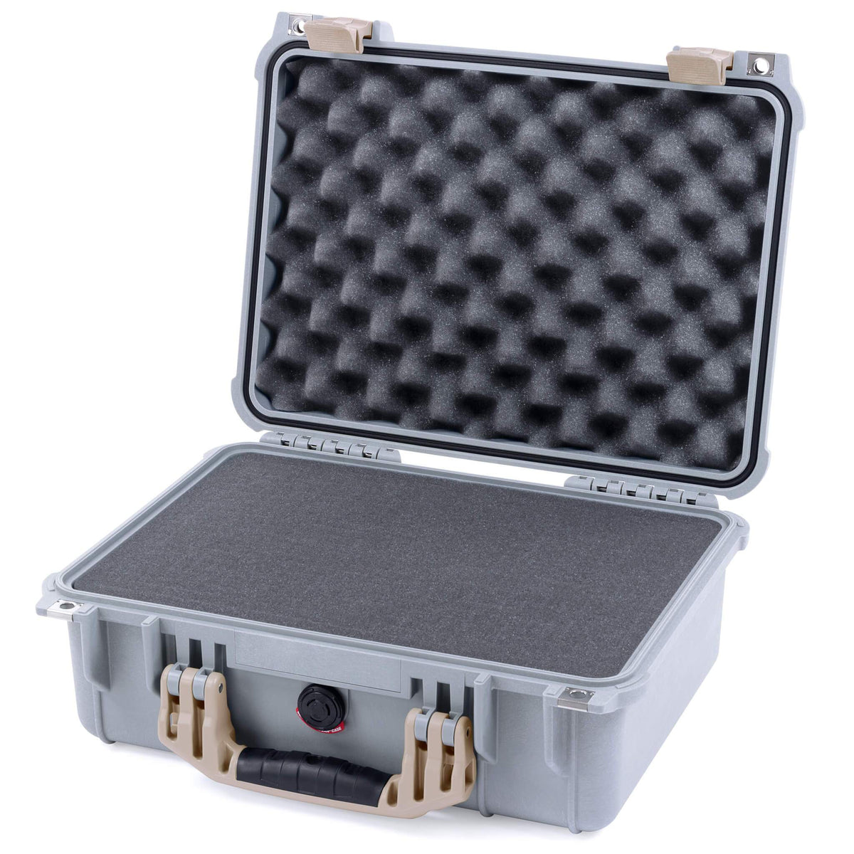 Pelican 1450 Case, Silver with Desert Tan Handle &amp; Latches Pick &amp; Pluck Foam with Convolute Lid Foam ColorCase 014500-0001-180-310