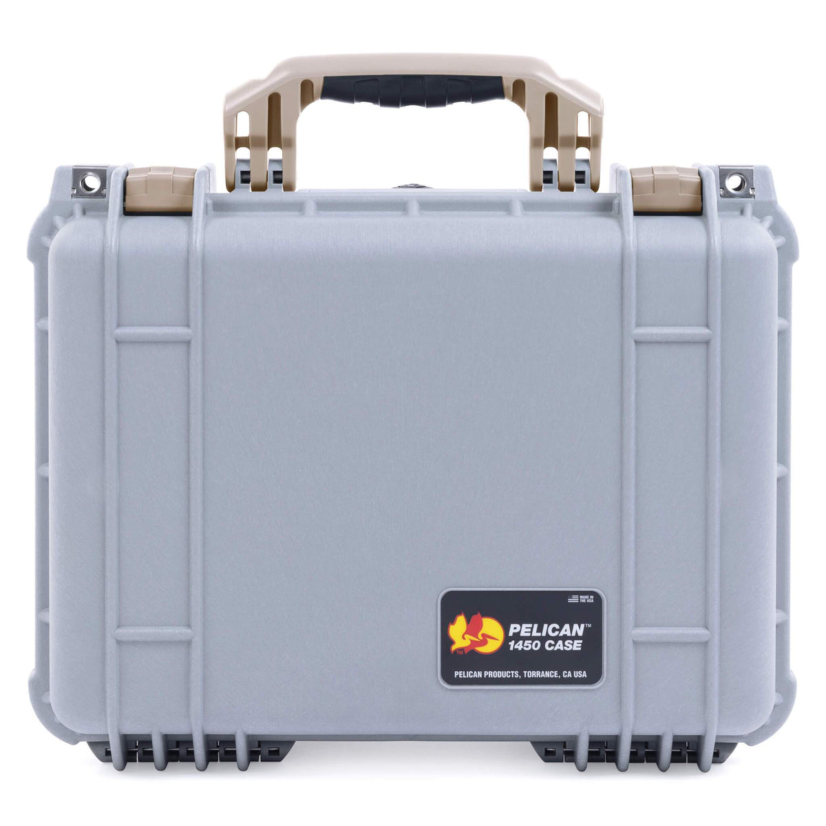Pelican 1450 Case, Silver with Desert Tan Handle &amp; Latches ColorCase 