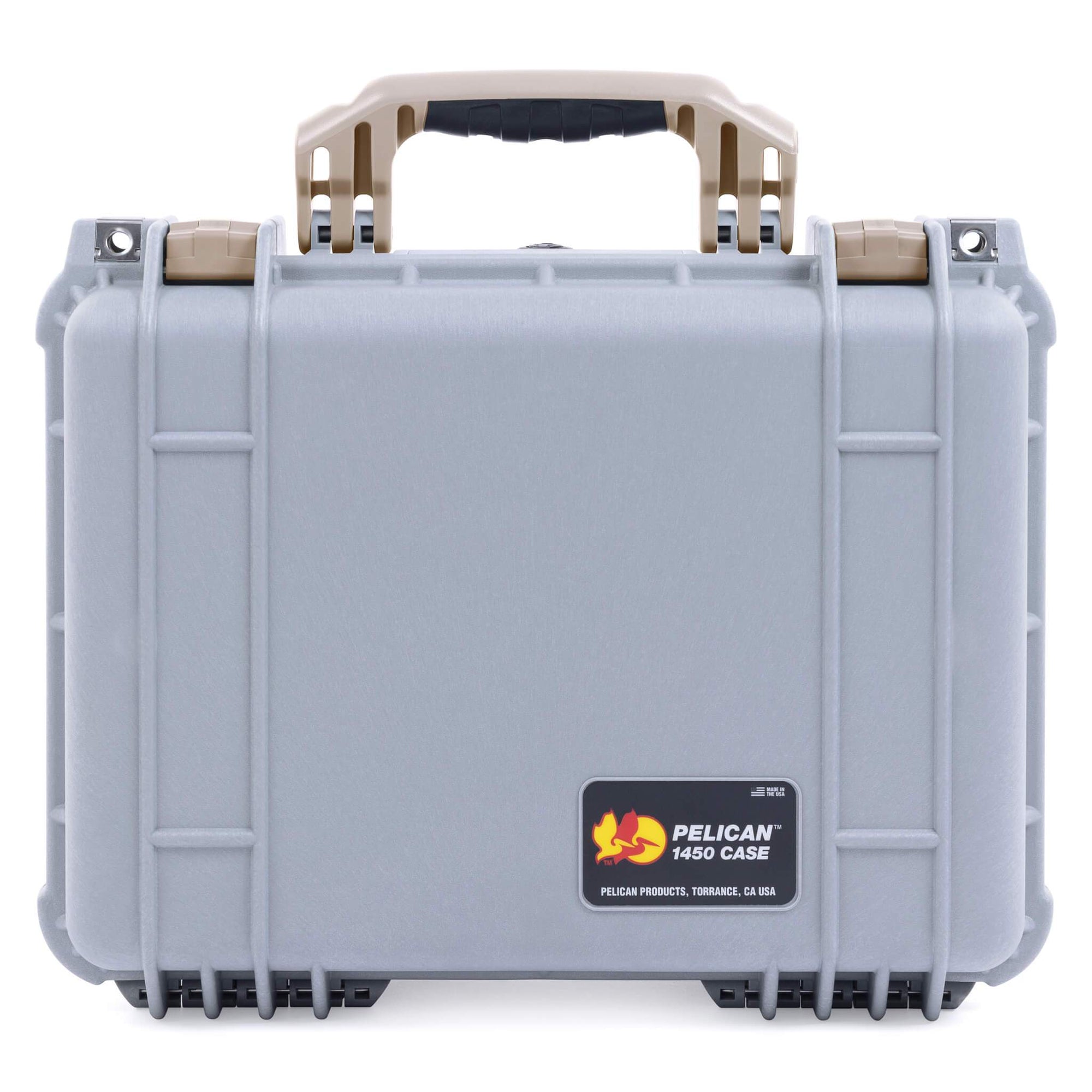 Pelican 1450 Case, Silver with Desert Tan Handle & Latches ColorCase 