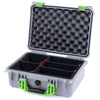 Pelican 1450 Case, Silver with Lime Green Handle & Latches TrekPak Divider System with Convolute Lid Foam ColorCase 014500-0020-180-300