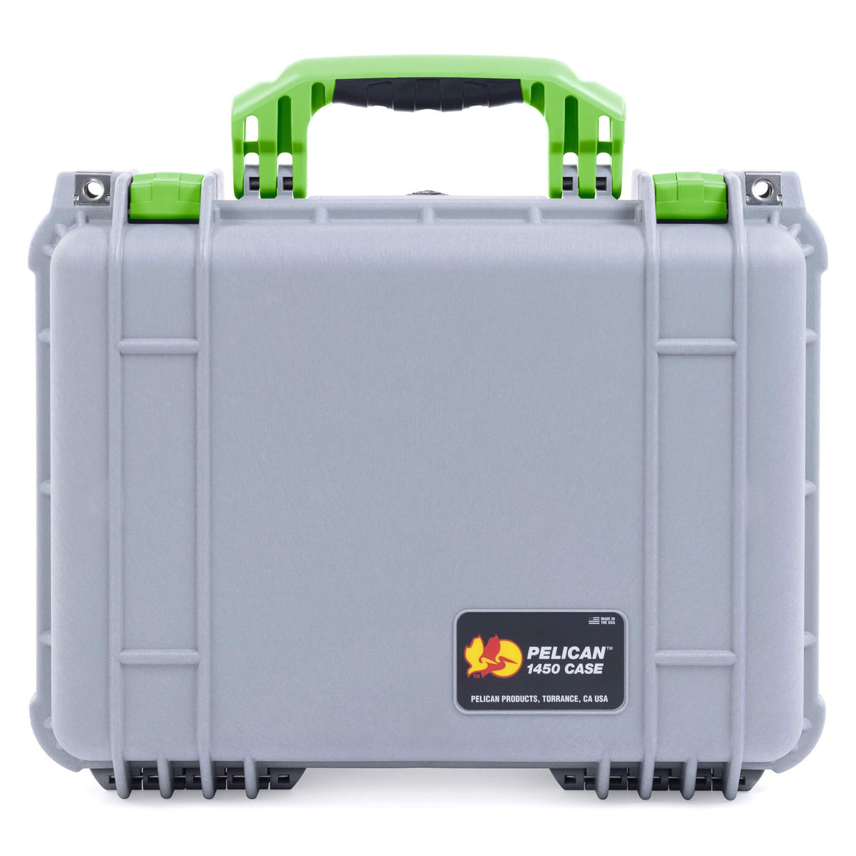 Pelican 1450 Case, Silver with Lime Green Handle &amp; Latches ColorCase 