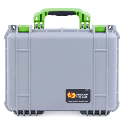 Pelican 1450 Case, Silver with Lime Green Handle & Latches ColorCase