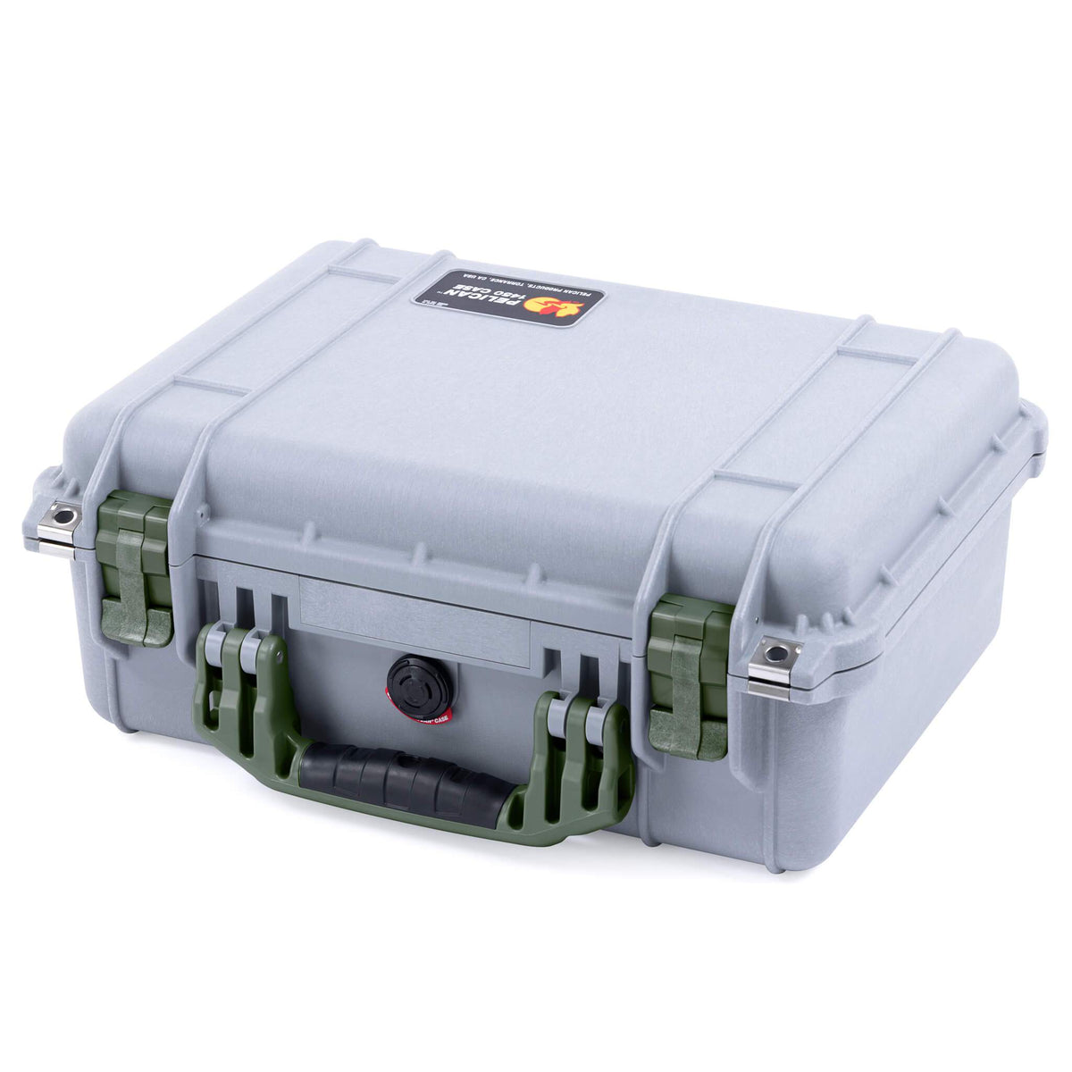 Pelican 1450 Case, Silver with OD Green Handle &amp; Latches ColorCase 