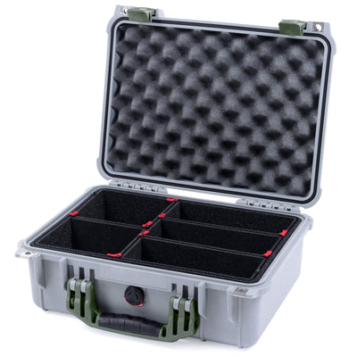 Pelican 1450 Case, Silver with OD Green Handle & Latches TrekPak Divider System with Convolute Lid Foam ColorCase 014500-0020-180-130