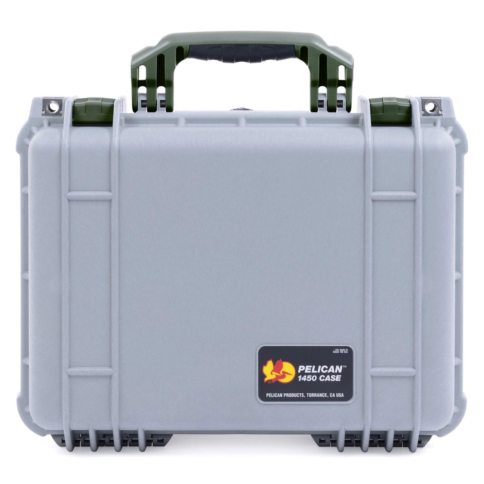 Pelican 1450 Case, Silver with OD Green Handle & Latches ColorCase 