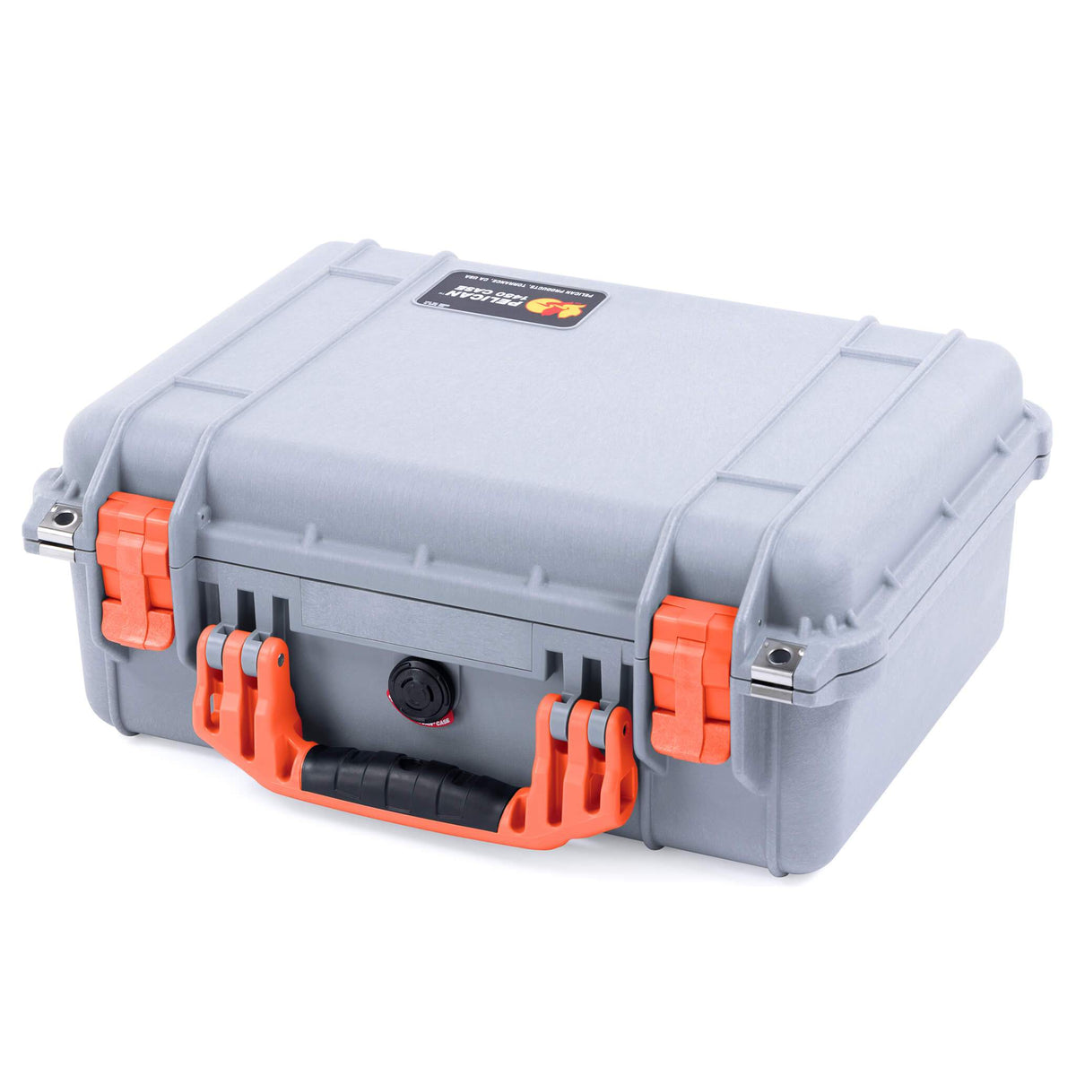 Pelican 1450 Case, Silver with Orange Handle &amp; Latches ColorCase 