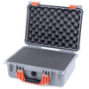 Pelican 1450 Case, Silver with Orange Handle & Latches Pick & Pluck Foam with Convolute Lid Foam ColorCase 014500-0001-180-150