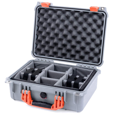 Pelican 1450 Case, Silver with Orange Handle & Latches Gray Padded Microfiber Dividers with Convolute Lid Foam ColorCase 014500-0070-180-150