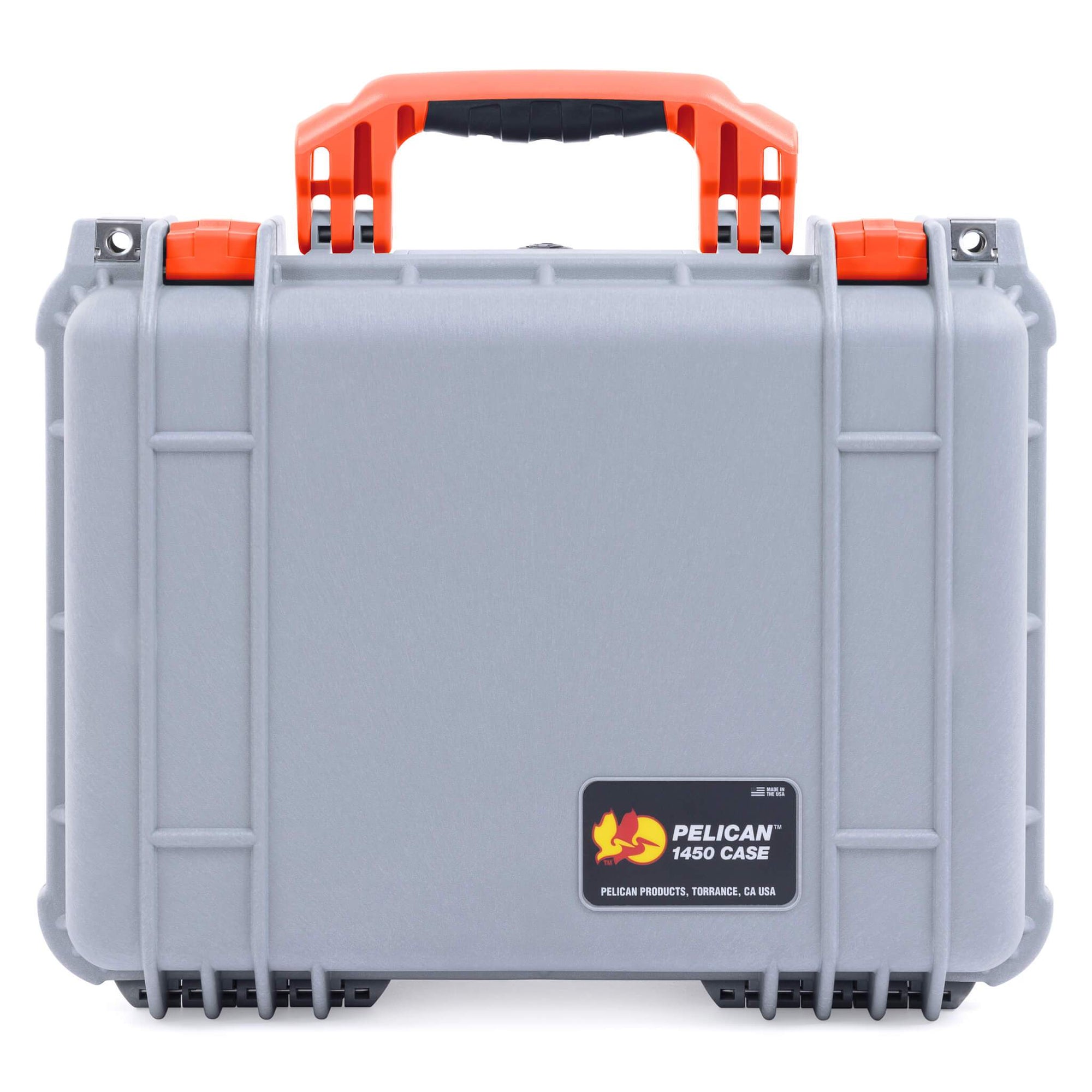 Pelican 1450 Case, Silver with Orange Handle & Latches ColorCase 