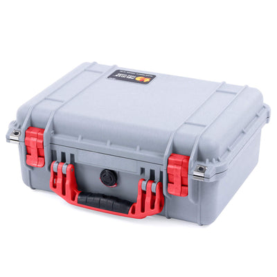 Pelican 1450 Case, Silver with Red Handle & Latches ColorCase