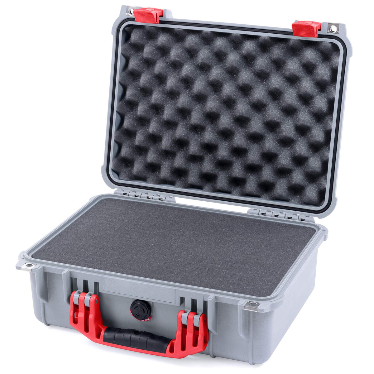 Pelican 1450 Case, Silver with Red Handle &amp; Latches Pick &amp; Pluck Foam with Convolute Lid Foam ColorCase 014500-0001-180-320