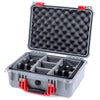 Pelican 1450 Case, Silver with Red Handle & Latches Gray Padded Microfiber Dividers with Convolute Lid Foam ColorCase 014500-0070-180-320