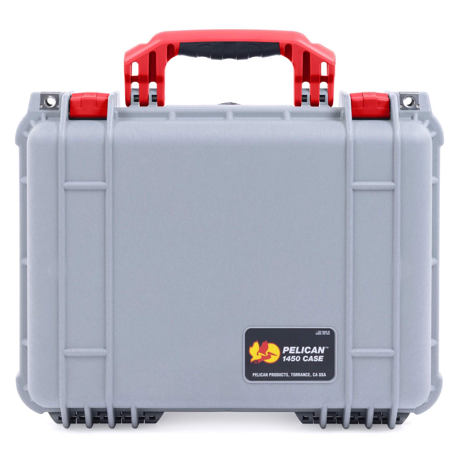 Pelican 1450 Case, Silver with Red Handle & Latches ColorCase 