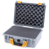 Pelican 1450 Case, Silver with Yellow Handle & Latches Pick & Pluck Foam with Convolute Lid Foam ColorCase 014500-0001-180-240