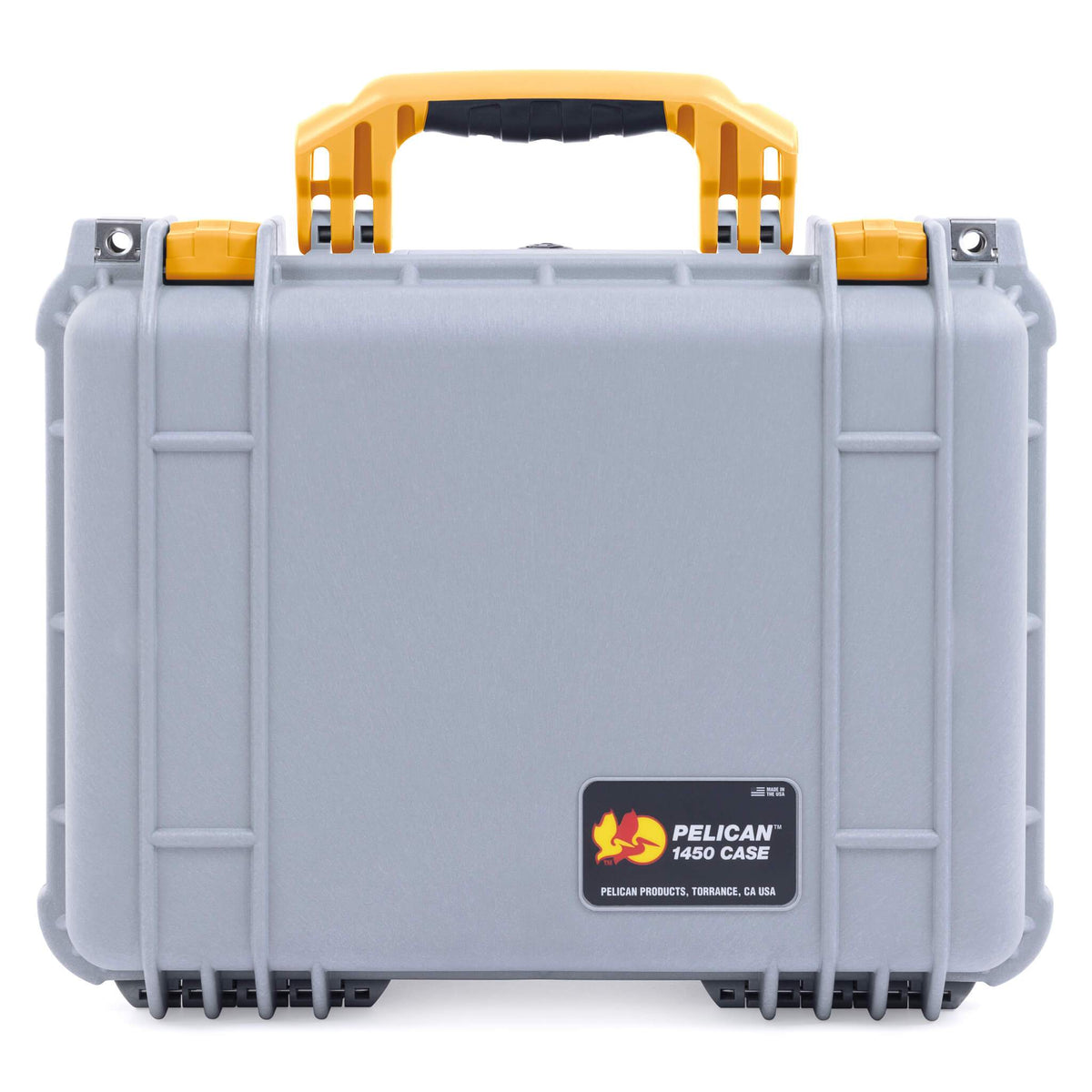 Pelican 1450 Case, Silver with Yellow Handle &amp; Latches ColorCase 
