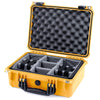 Pelican 1450 Case, Yellow with Black Handle & Latches Gray Padded Microfiber Dividers with Convolute Lid Foam ColorCase 014500-0070-240-110