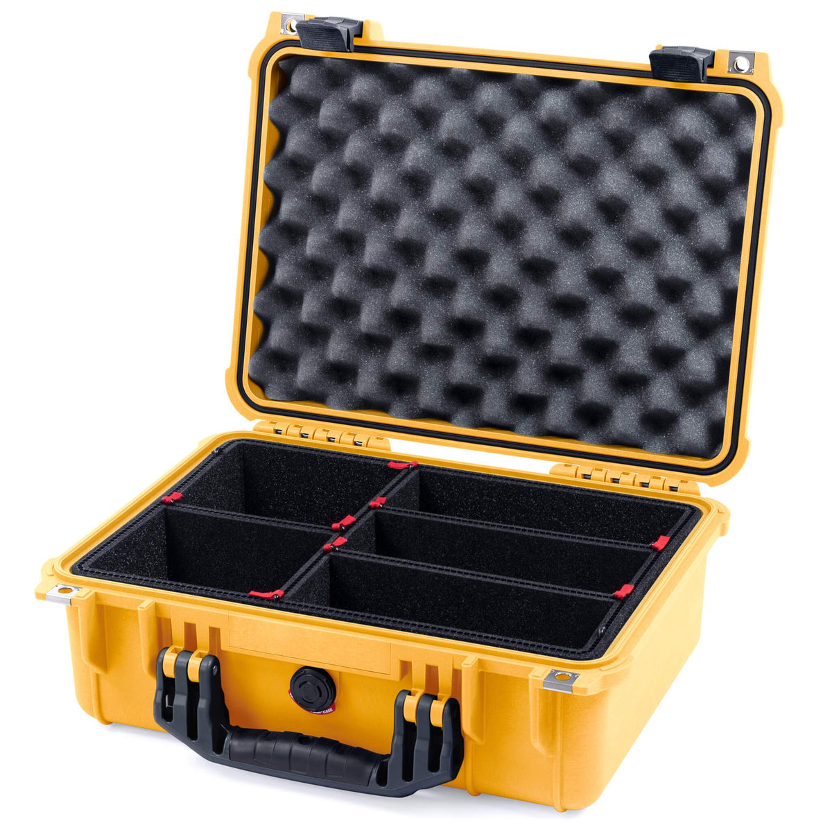 Pelican 1450 Case, Yellow with Black Handle &amp; Latches TrekPak Divider System with Convolute Lid Foam ColorCase 014500-0020-240-110