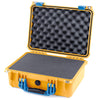 Pelican 1450 Case, Yellow with Blue Handle & Latches Pick & Pluck Foam with Convolute Lid Foam ColorCase 014500-0001-240-120