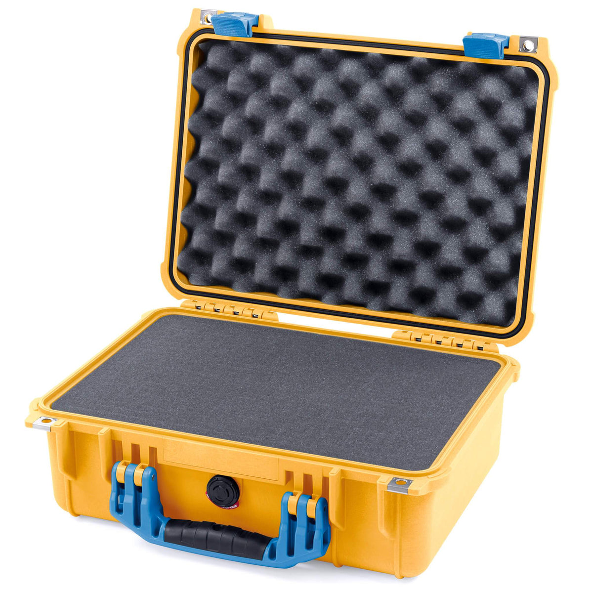 Pelican 1450 Case, Yellow with Blue Handle &amp; Latches Pick &amp; Pluck Foam with Convolute Lid Foam ColorCase 014500-0001-240-120
