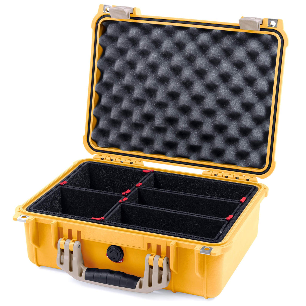 Pelican 1450 Case, Yellow with Desert Tan Handle &amp; Latches TrekPak Divider System with Convolute Lid Foam ColorCase 014500-0020-240-310