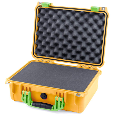 Pelican 1450 Case, Yellow with Lime Green Handle & Latches Pick & Pluck Foam with Convolute Lid Foam ColorCase 014500-0001-240-300