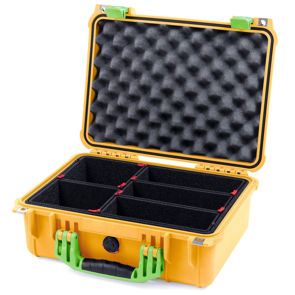 Pelican 1450 Case, Yellow with Lime Green Handle &amp; Latches TrekPak Divider System with Convolute Lid Foam ColorCase 014500-0020-240-300