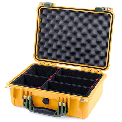 Pelican 1450 Case, Yellow with OD Green Handle & Latches TrekPak Divider System with Convolute Lid Foam ColorCase 014500-0020-240-130