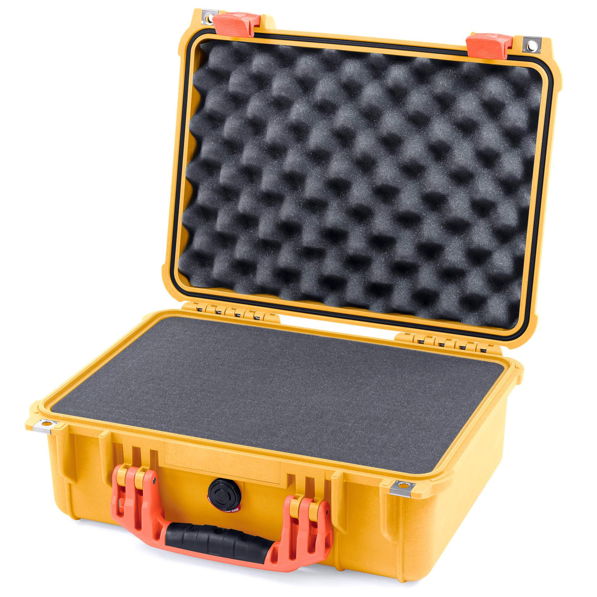 Pelican 1450 Case, Yellow with Orange Handle &amp; Latches Pick &amp; Pluck Foam with Convolute Lid Foam ColorCase 014500-0001-240-150